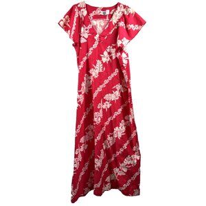 Malihini Hawaii Pink Floral Maxi Dress L Cap Ruffle Sleeve Beach Pullover VTG